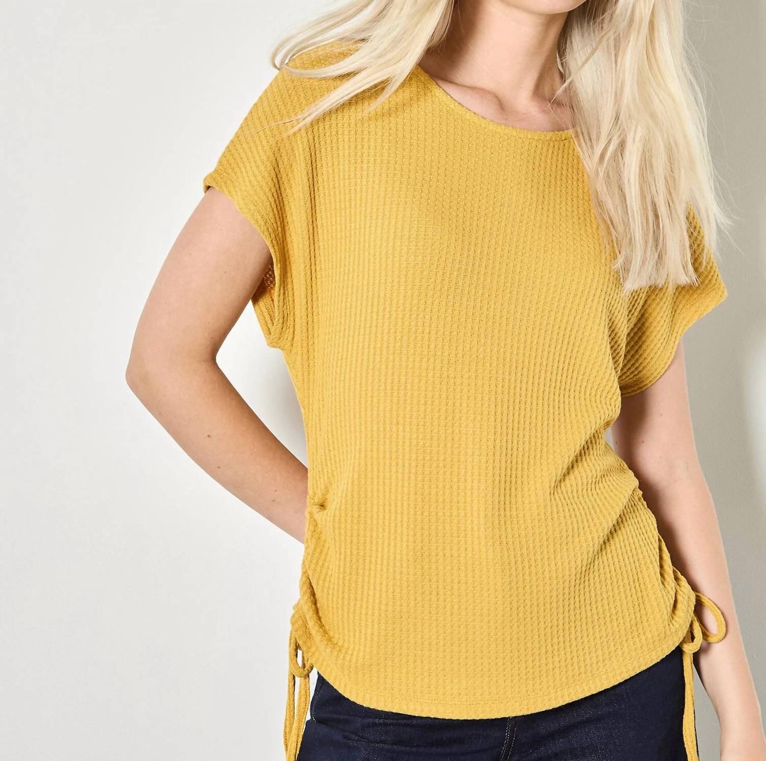 Apricot - Summer Waffle Side Ruched Tee