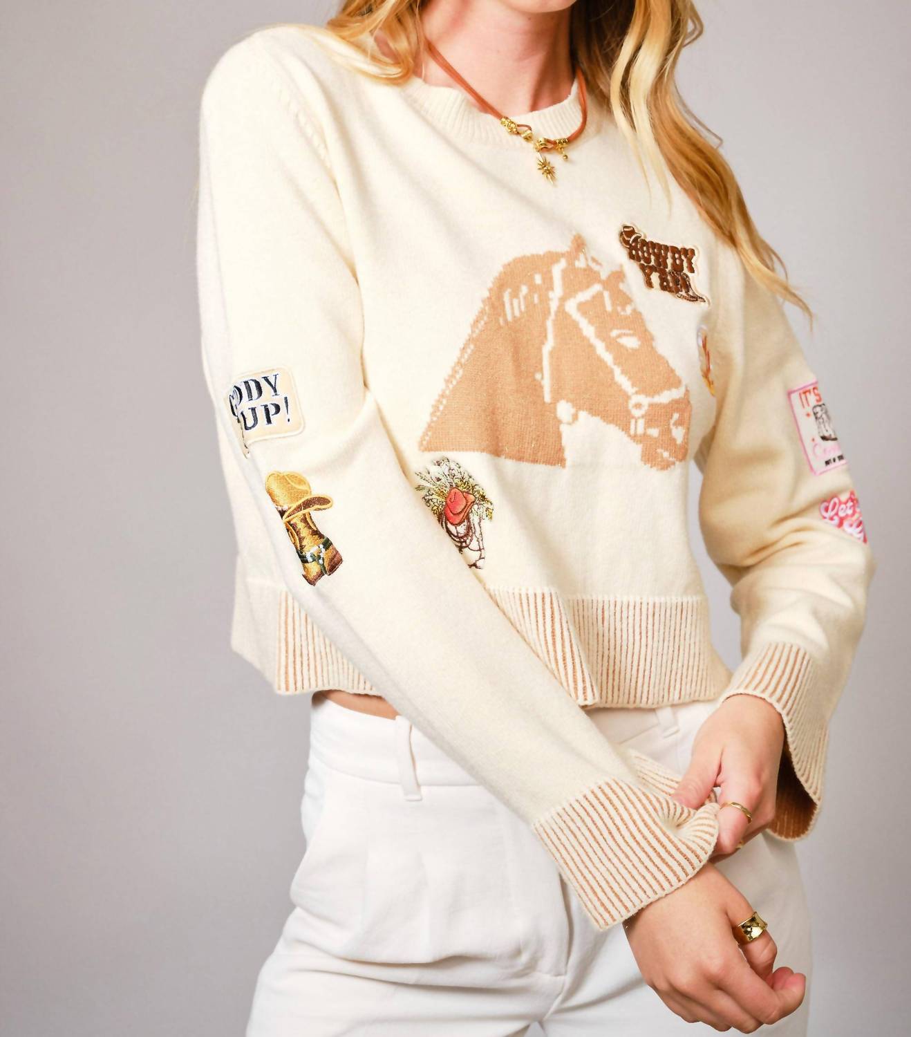 Blue B - Horse Graphic Western Patch Sweater
