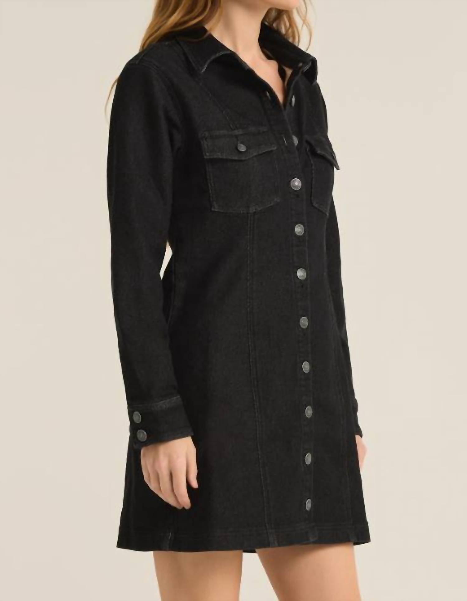 Z Supply Candice Knit Denim Dress in black sand - women's shirt - detail view