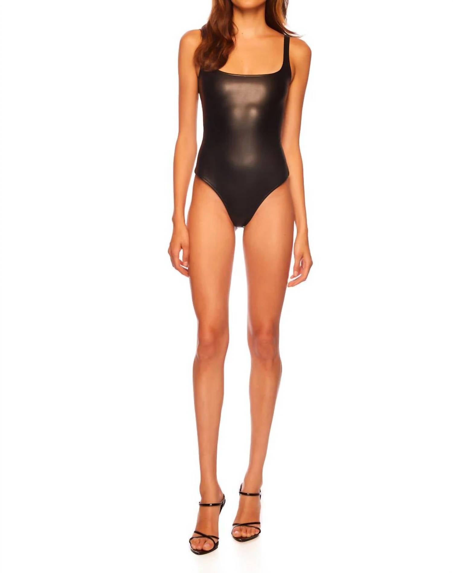 Susana Monaco Faux Leather Low Back Tank Bodysuit in black 1 - women's shirt