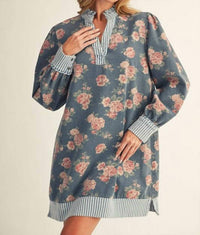 Jodifl - Stripe Detail Floral Denim Dress