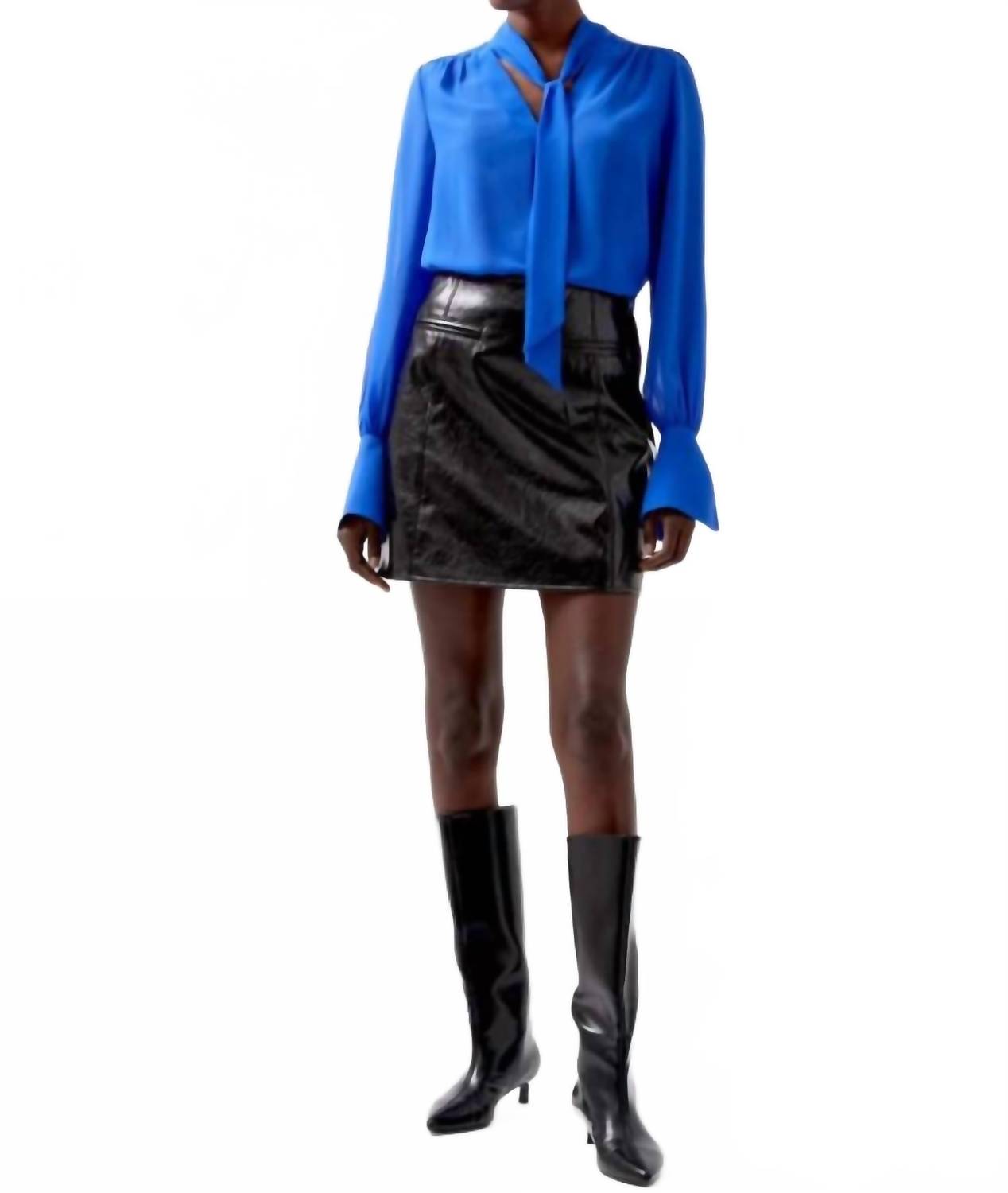 French Connection - Eden Long Sleeve Tie Neck Top