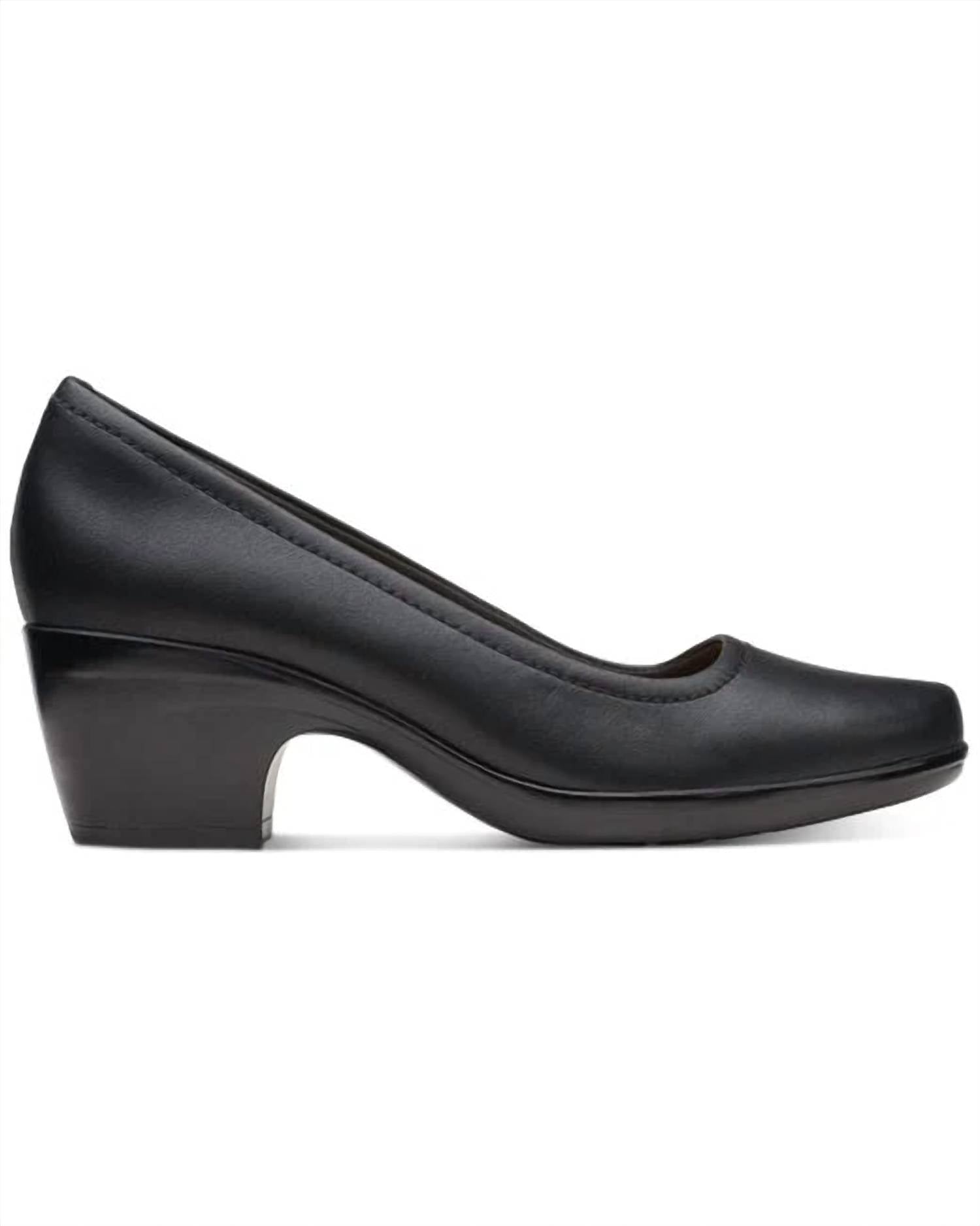 Clarks Women's Emily Belle Pump in black leather - women's heels - detail view