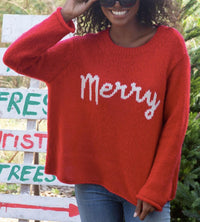 Wooden Ships Merry Chunky Crewneck Sweater in red ginger pure snow - women's sweater - detail view
