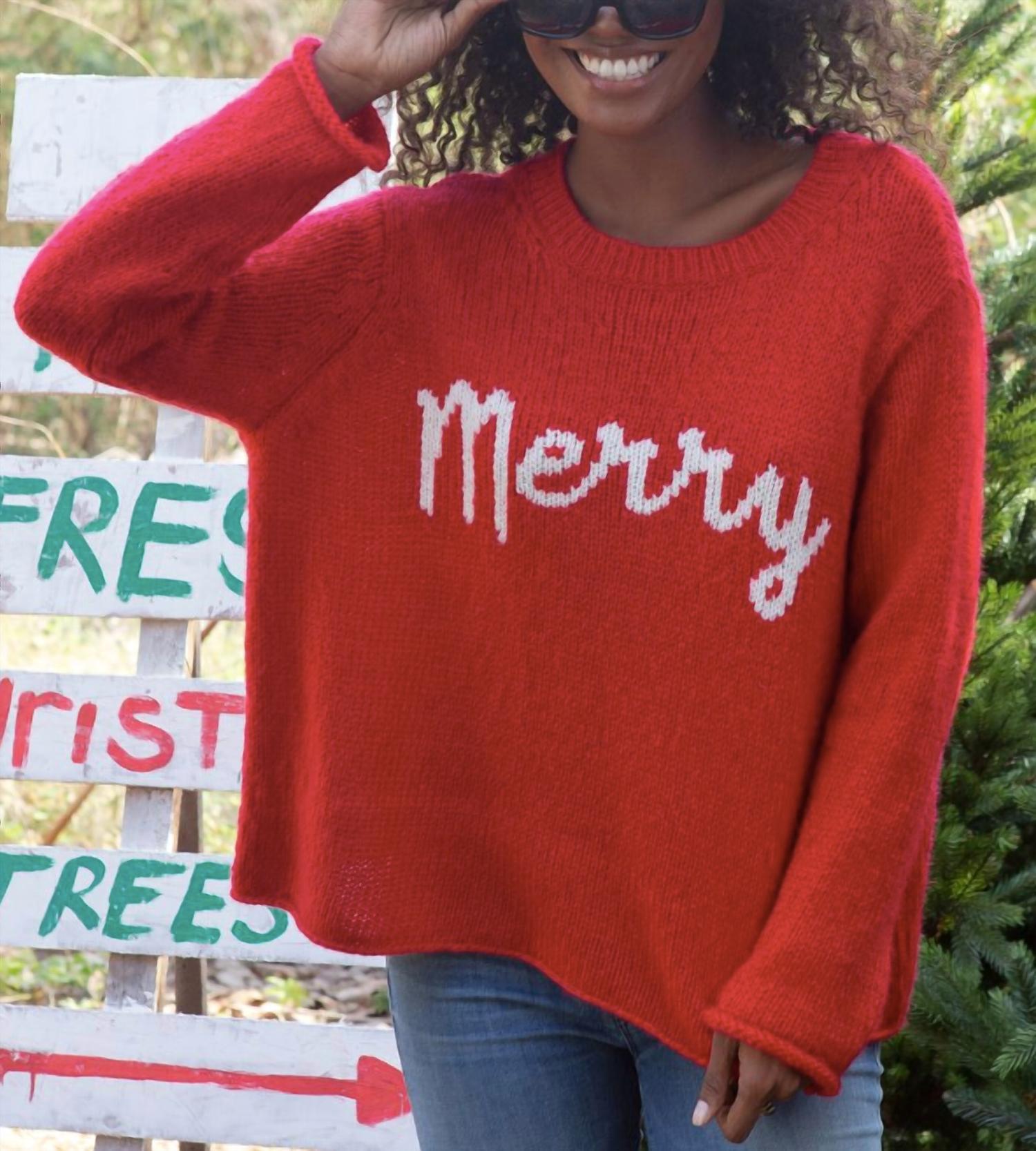 Wooden Ships Merry Chunky Crewneck Sweater in red ginger pure snow - women's sweater - detail view