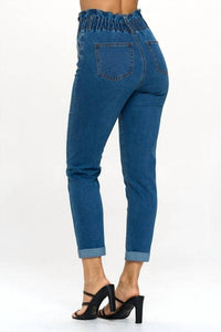 Chocolate Usa - Paperbag Smocked Waist Buttonfly Jeans