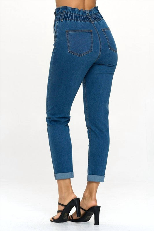 Chocolate Usa - Paperbag Smocked Waist Buttonfly Jeans