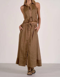 Elan - Sleeveless Halter Button Down Top