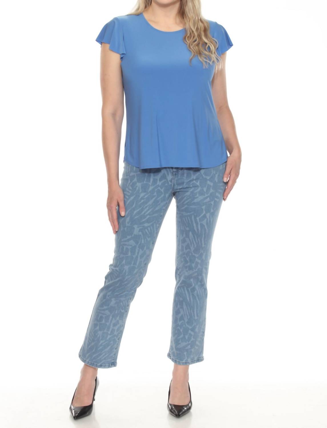 Joseph Ribkoff Animal Pattern Straight Jeans in blue denim - women's jeans