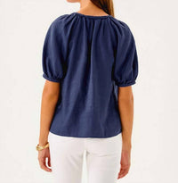 Lilly Pulitzer Calais Short Sleeve Top in sapphire pool - women's blouse - detail view