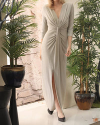 Joseph Ribkoff - Sparkle Knit Draped Front Long Dress