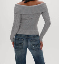 Frankies Bikinis Jazz Off The Shoulder Knit Sweater in cloud cover - women's sweater - detail view