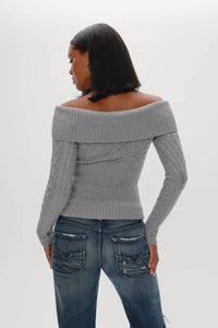 Frankies Bikinis Jazz Off The Shoulder Knit Sweater in cloud cover - women's sweater - alternate view