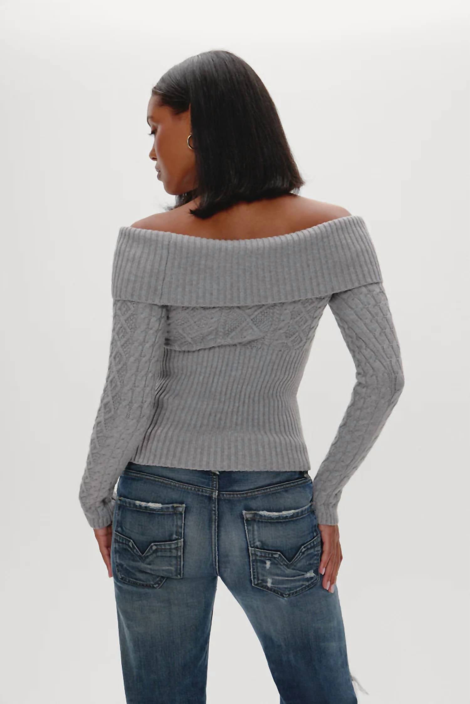 Frankies Bikinis Jazz Off The Shoulder Knit Sweater in cloud cover - women's sweater - alternate view