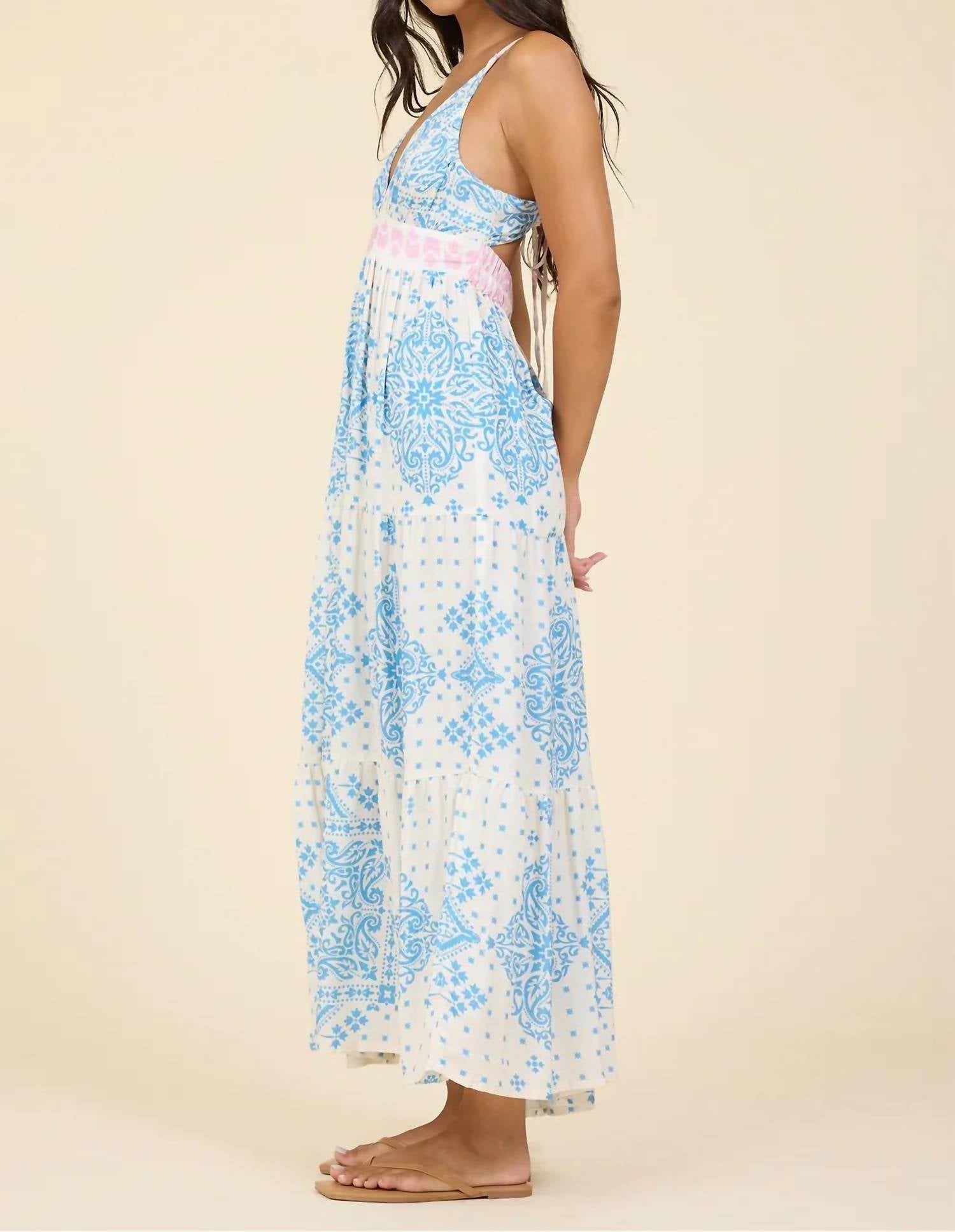 Surf Gypsy - Printed Halter Colorblock Midi Dress