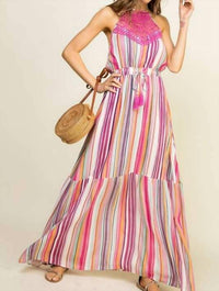 Main Strip - Striped Halter & Lace Maxi Dress
