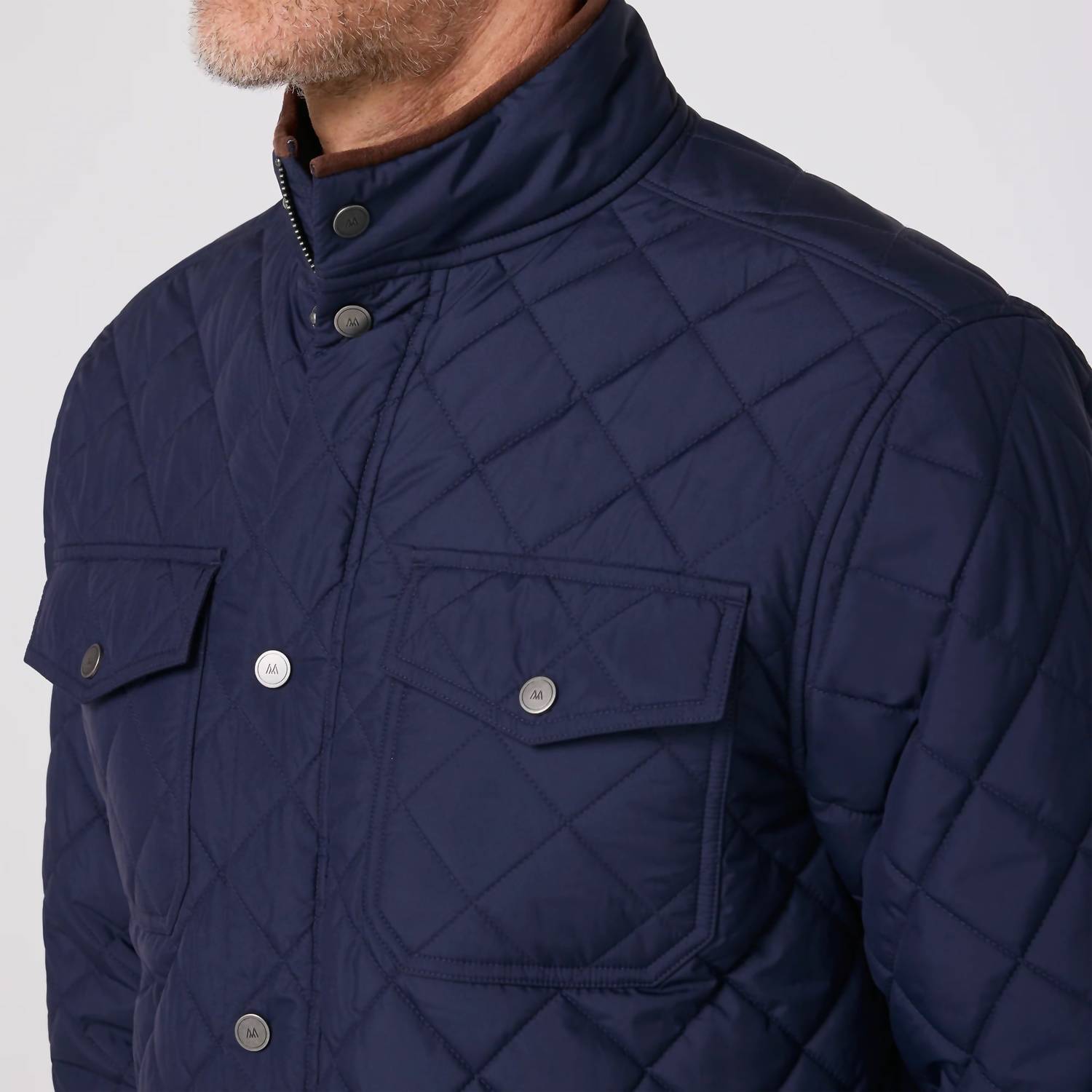 Mizzen + Main Brentwood Quilted Jacket in navy - men's jacket - detail view