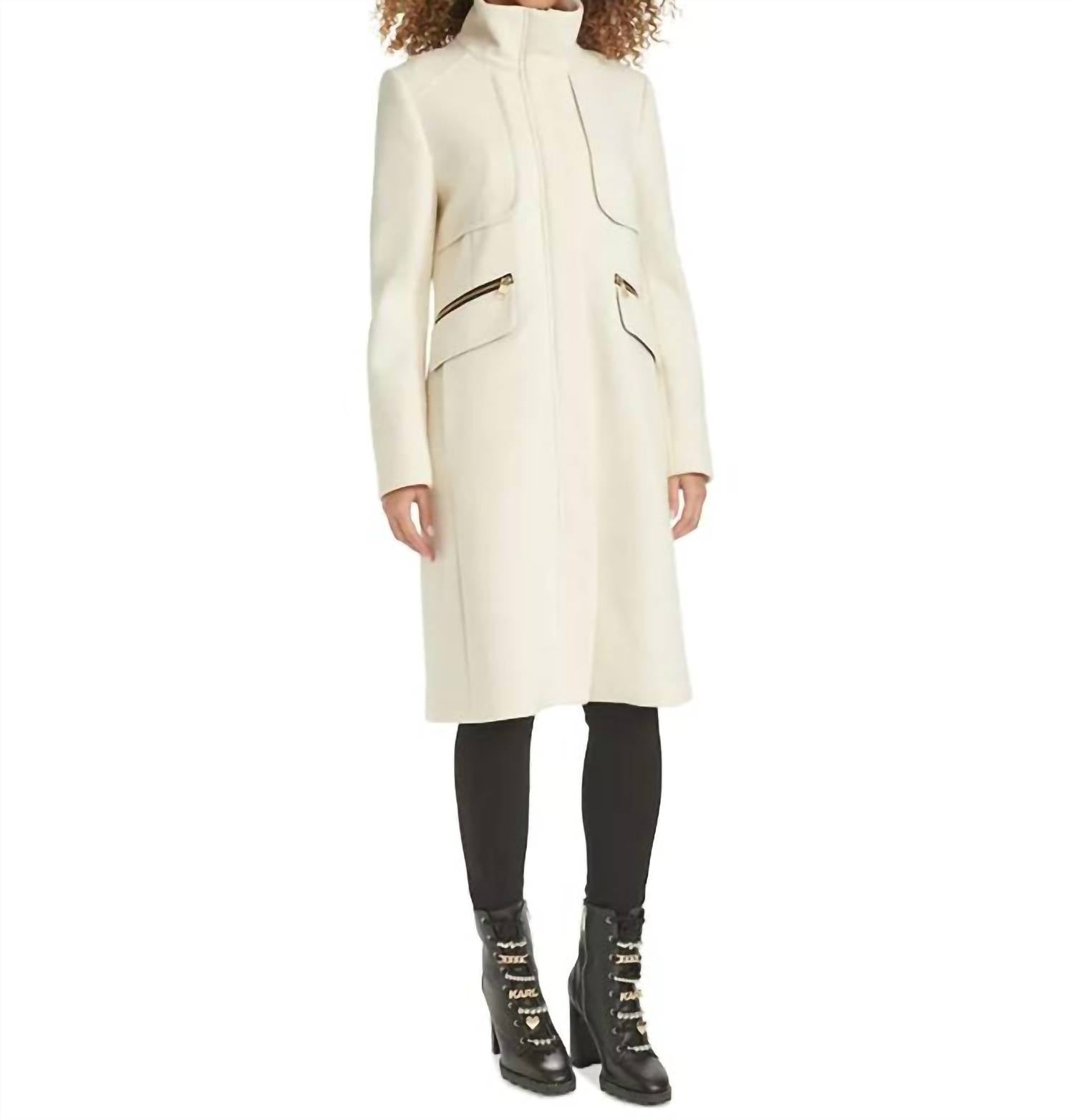 KARL LAGERFELD Women's Zip-front Boucle Coat in white - women's jacket - view 5