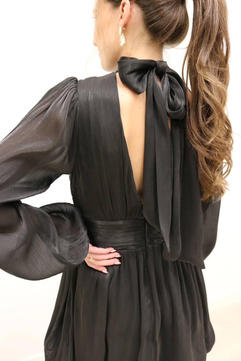 B.Right - Astra Bow Neck Bubble Hem Mini Dress
