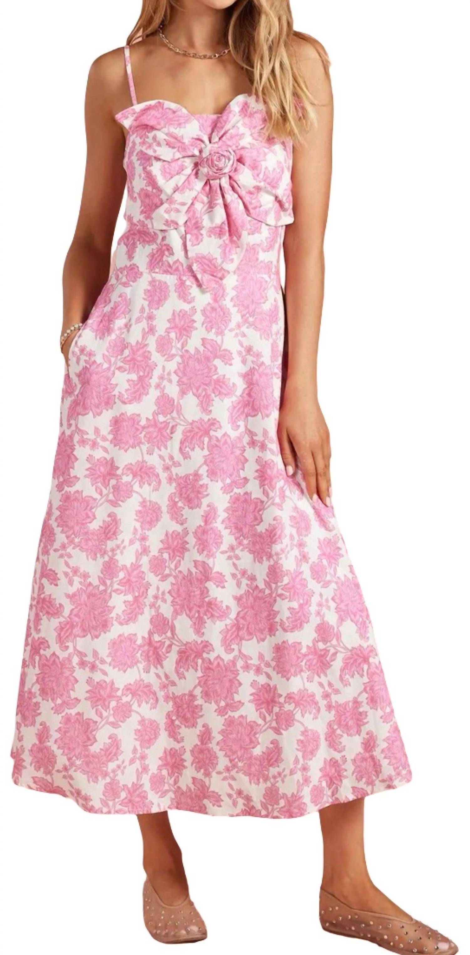 Strut & Bolt Garden Bow Flower Sleeveless Midi Dress in pink white - women's dress - view 5