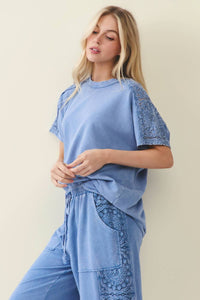 J.Her - Mineral Washed Boho Trim Blouse Top