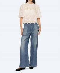 SEA Lainey Puff Sleeves Top in cream - women's blouse - view 5