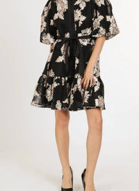 Beulahstyle - Jessica Floral Embroidered On Mesh Balloon Mini Dress