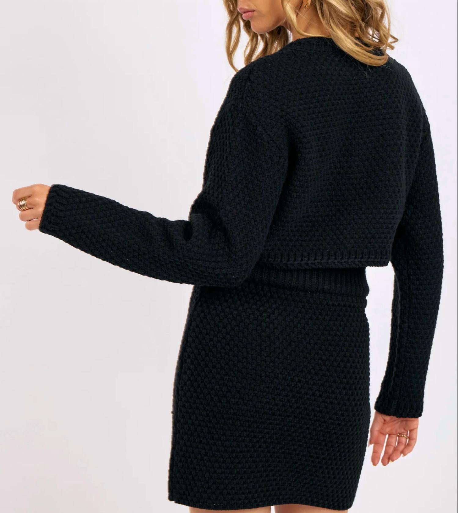 SAGE THE LABEL Odessa Waffle Stitch Knit Mini Skirt in black - women's skirt - detail view