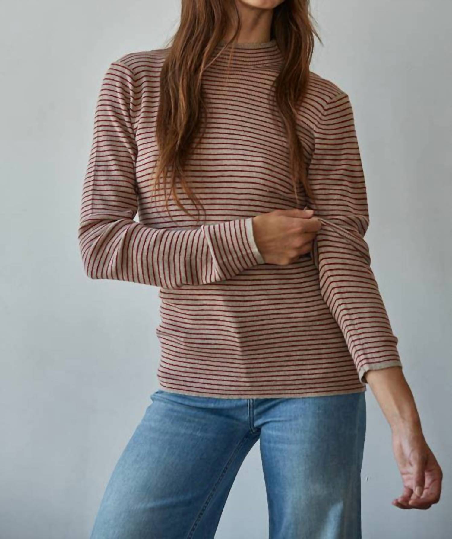 By Together - Knit Sweater Striped Mock Neck Top