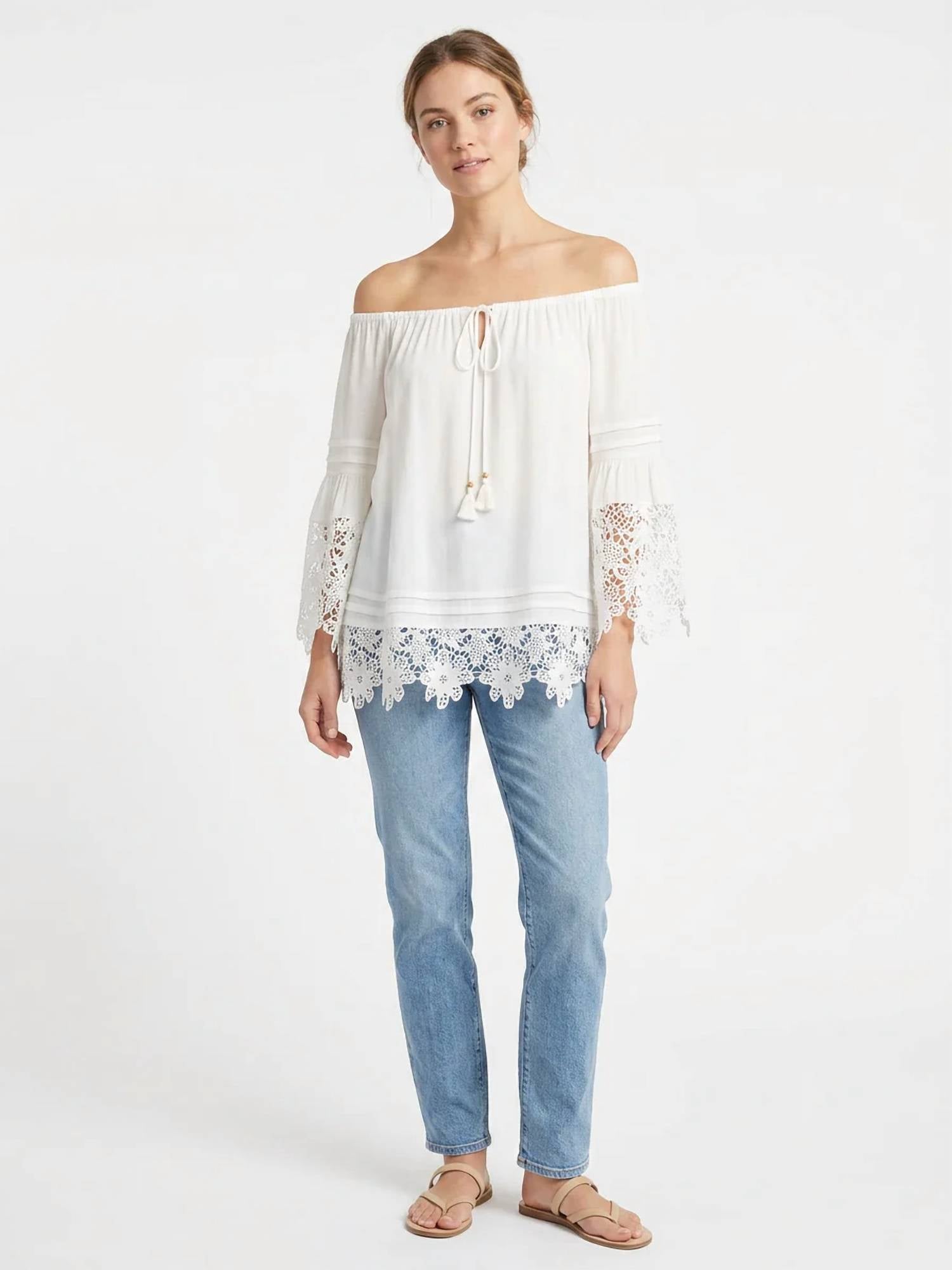 Hale Bob - Bell Sleeve Crochet Hem Blouse