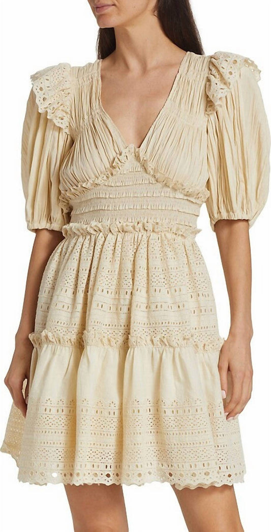 Women Marley Pleated Smocked Eyelet Mini Dress