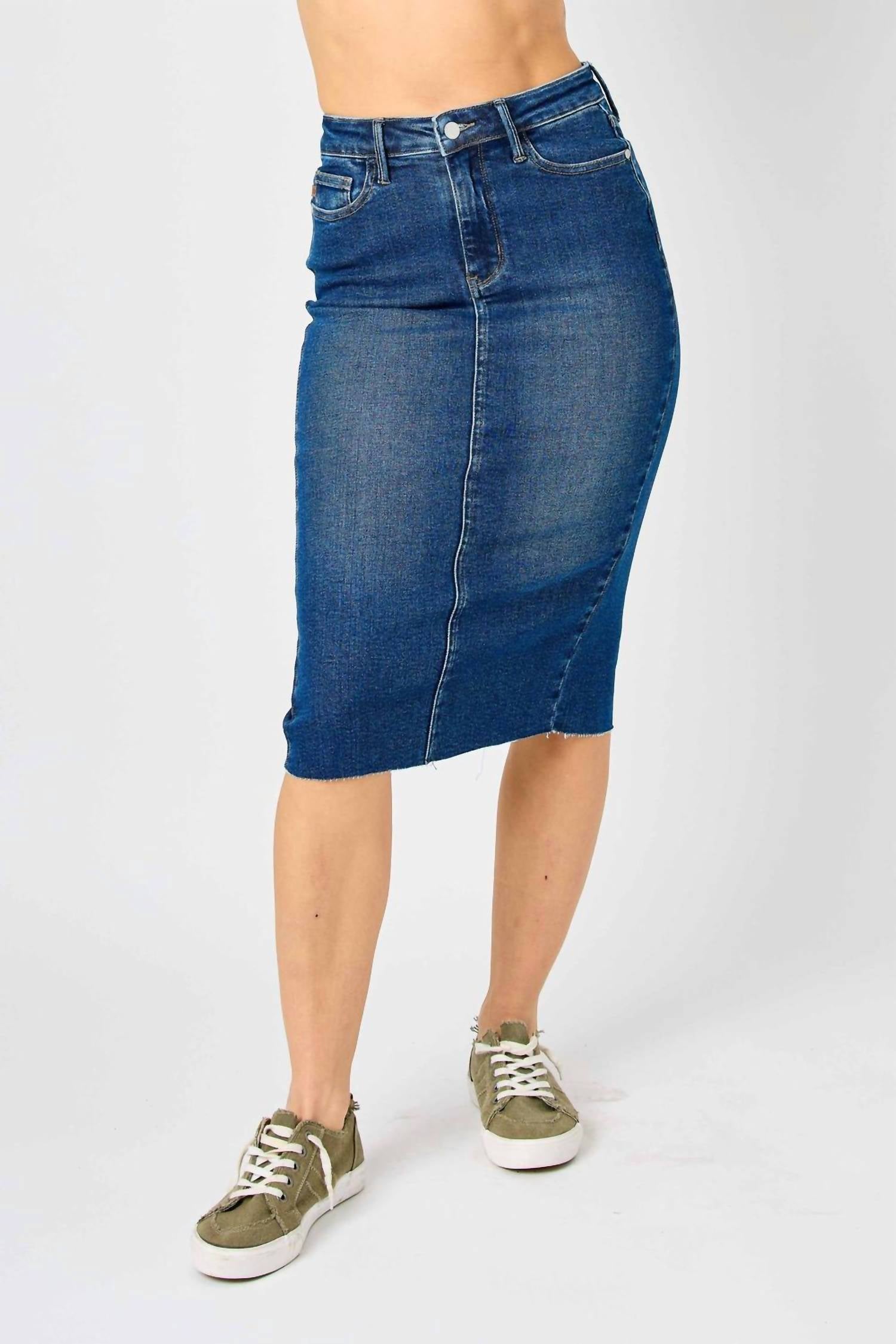 Judy Blue - High Waist Back Slit Hem Mid Length Skirt