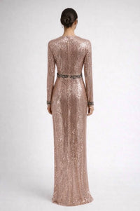 Mac Duggal - Embellished Sequin Long Sleeve Gown