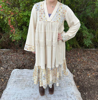 POL Long Sleeve Cotton Gauze Tiered Dress With Crochet Trim in natural - women's dress - alternate view