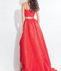 Rachel Allan - Lace Embroidered Ensemble With Matte Satin Overskirt