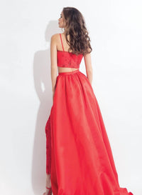 Rachel Allan - Lace Embroidered Ensemble With Matte Satin Overskirt