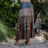 Young Threads - Patchwork Belted Maxi Skirt