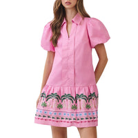 Tcec - Tropical Border Puff Sleeve Mini Dress