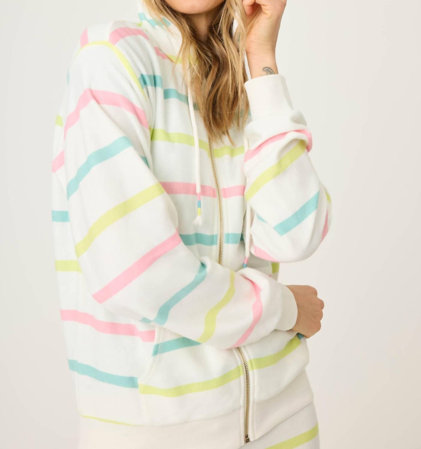 Pj Salvage - Limes Sunshine Stripe Full Zip Hoodie