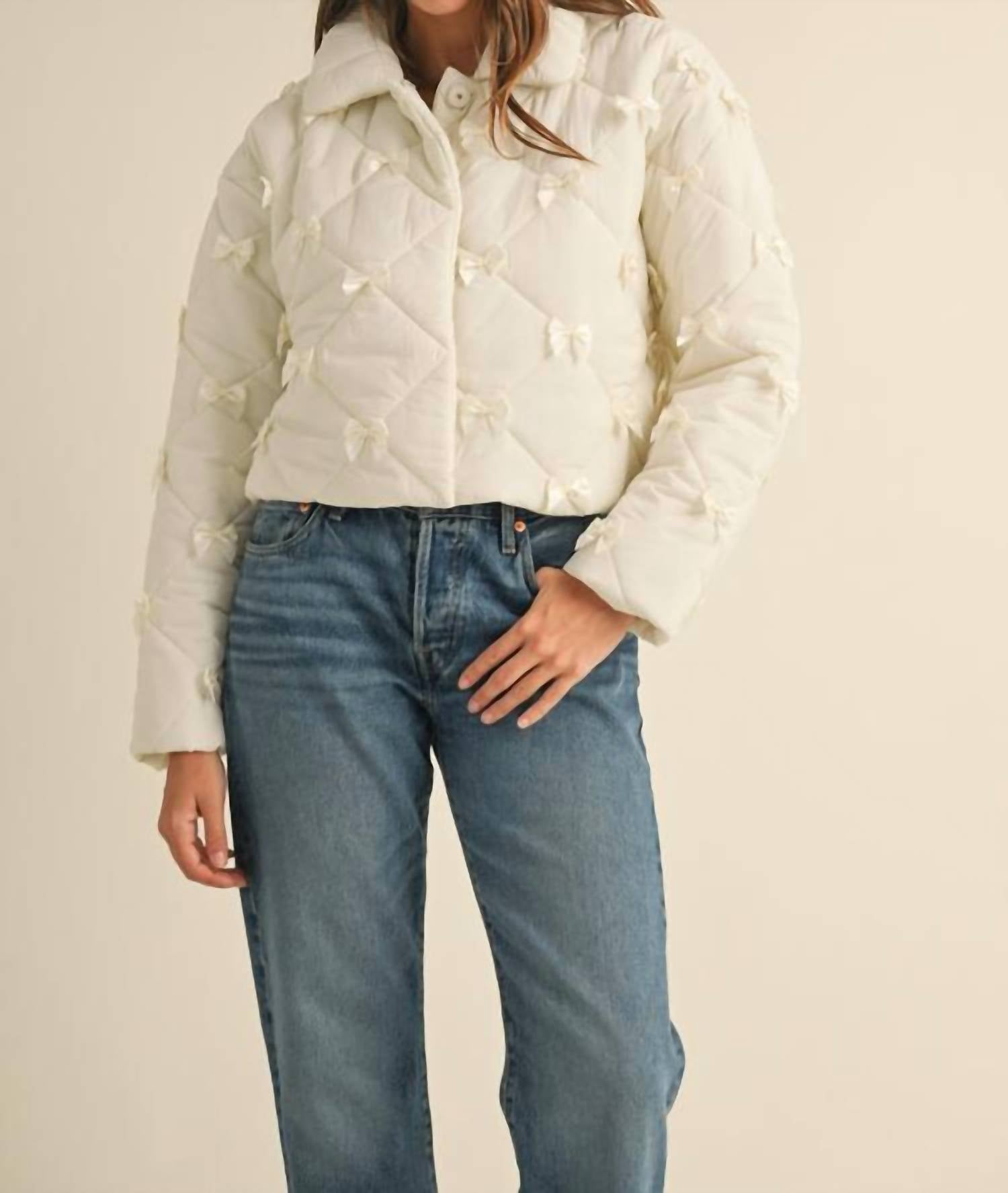 Mable - Women's Quilted Bow Detailed Jacket