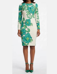 Maggy London - Floral Print Long Sleeve Sheath Dress