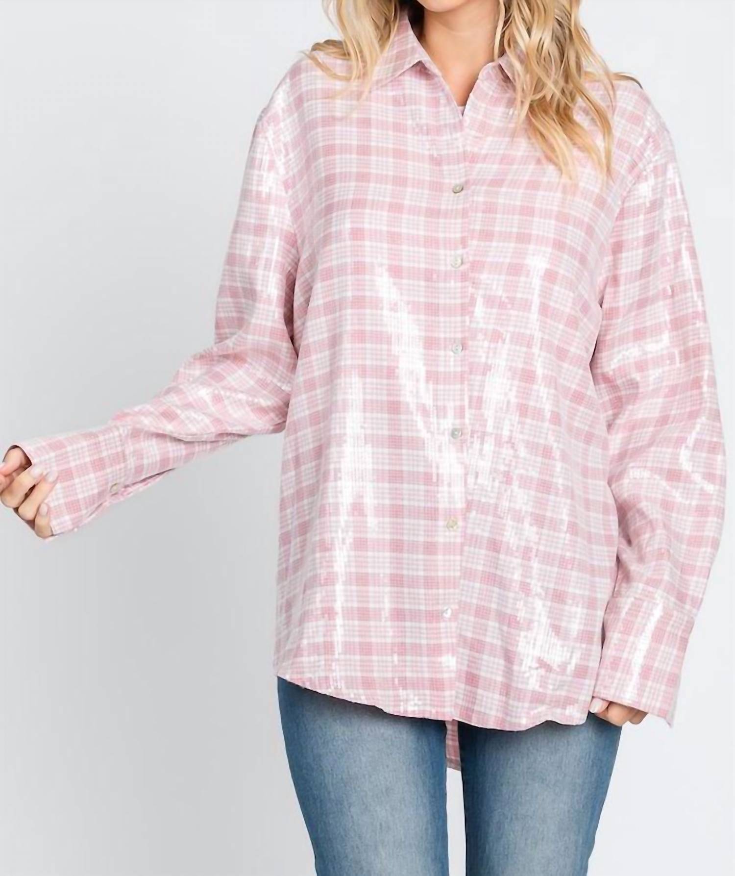 Geegee - Pretty In Plaid Sequin Button Down