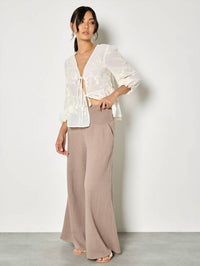 Apricot - Cotton Weave Wide Leg Trouser