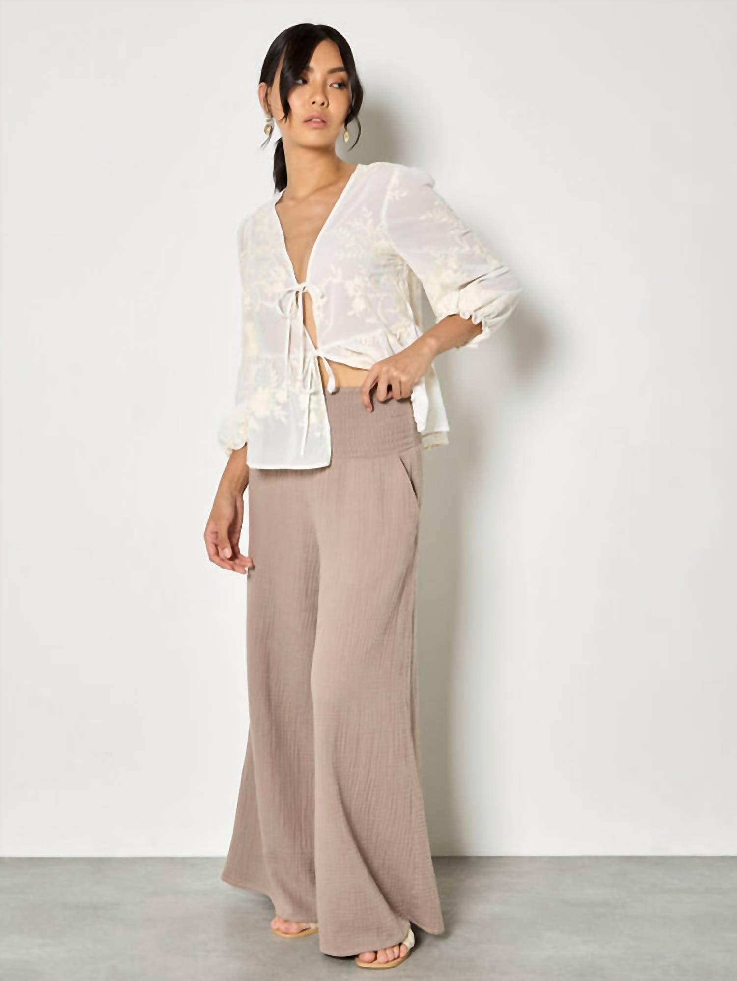 Apricot - Cotton Weave Wide Leg Trouser