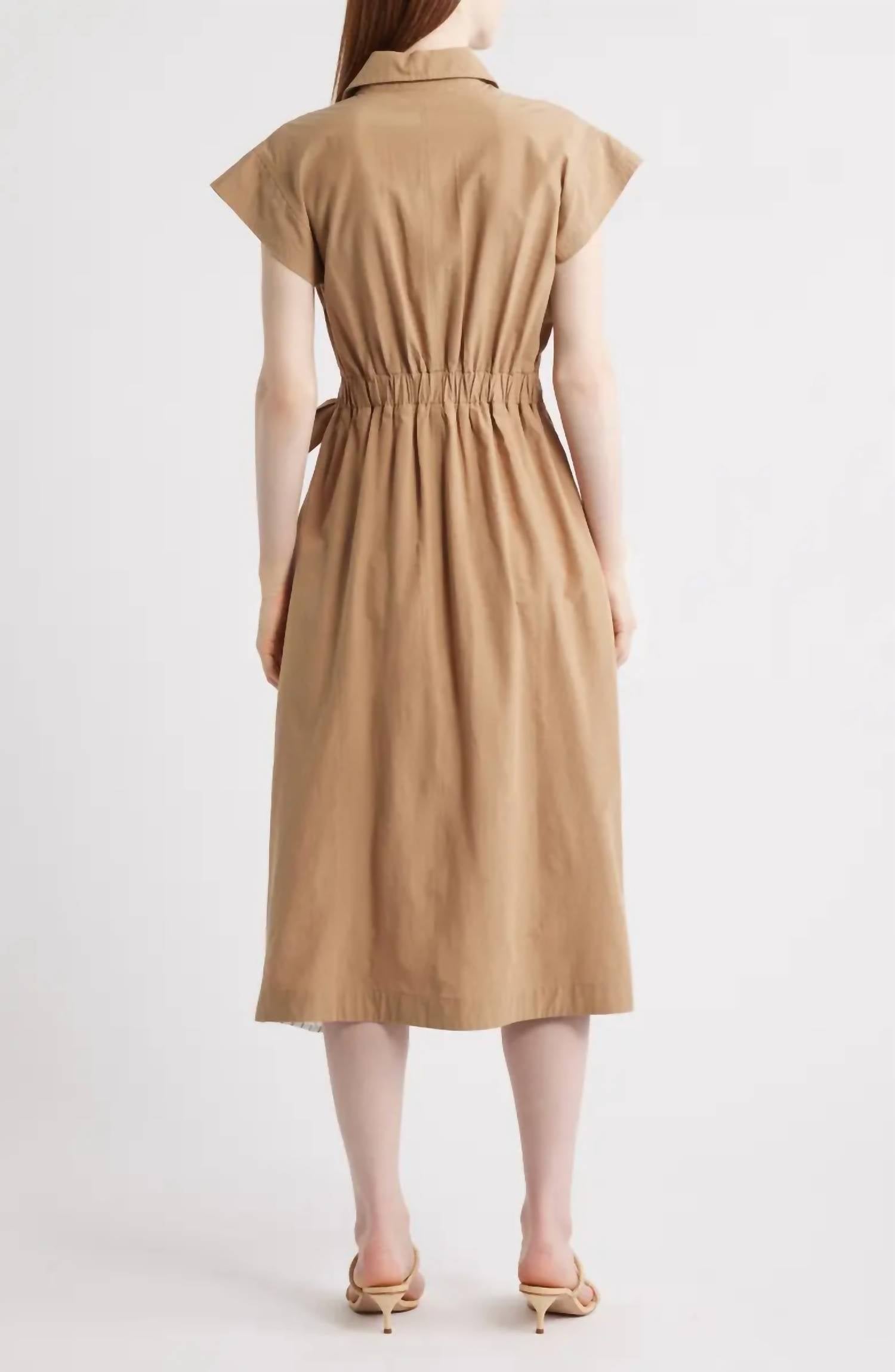 Zoe And Claire - Mixed Media Tie Waist Midi Shirtdress