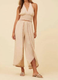 Tan Fringe Hem Scallop Pants