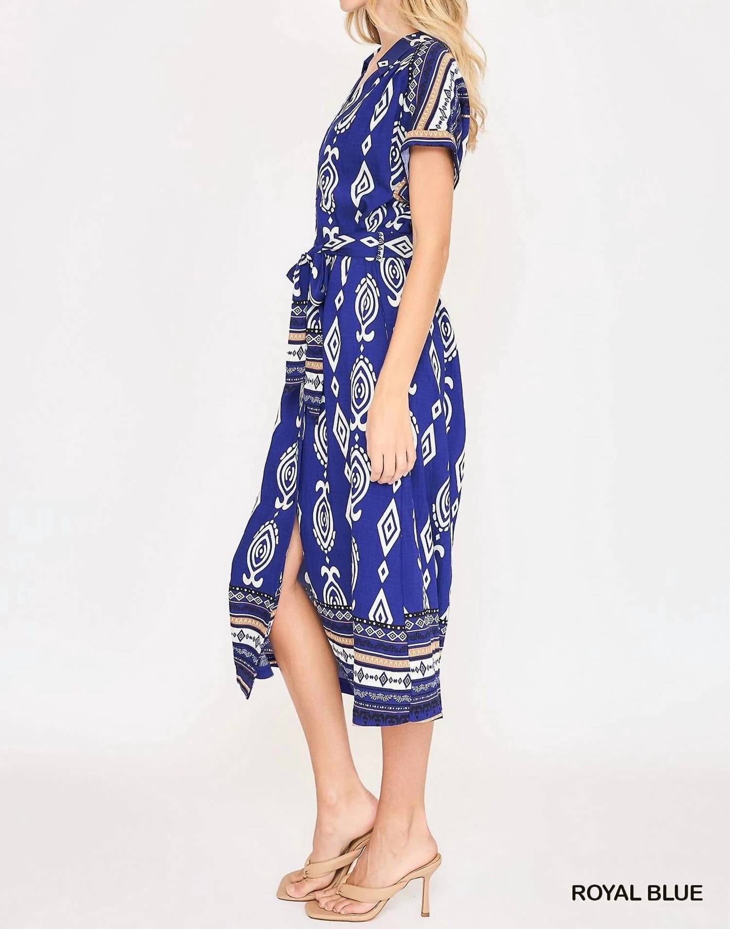 Umgee - Border Print Collared Midi Dress