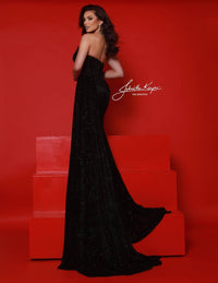 Johnathan Kayne Strapless V-neck Draped Prom Gown in black - women's dress - alternate view