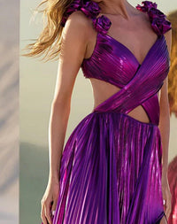 Sherri Hill Pleated Cutout Evening Gown in fuchsia - women's dress - detail view