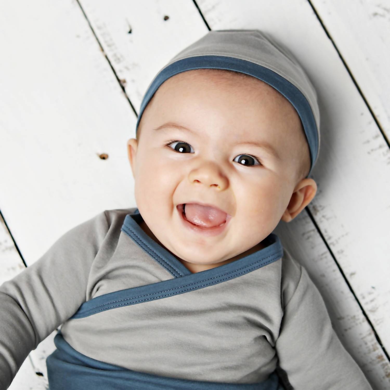 Lemon Loves Layette Boys' Sammy Hat in blue grey - kids' hat - detail view